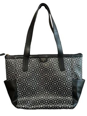 Fossil Mimi geometric print zip tote black grey  shoulder bag purse